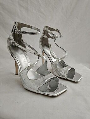 Guess Silver Metallic Strappy High Heel Sandals